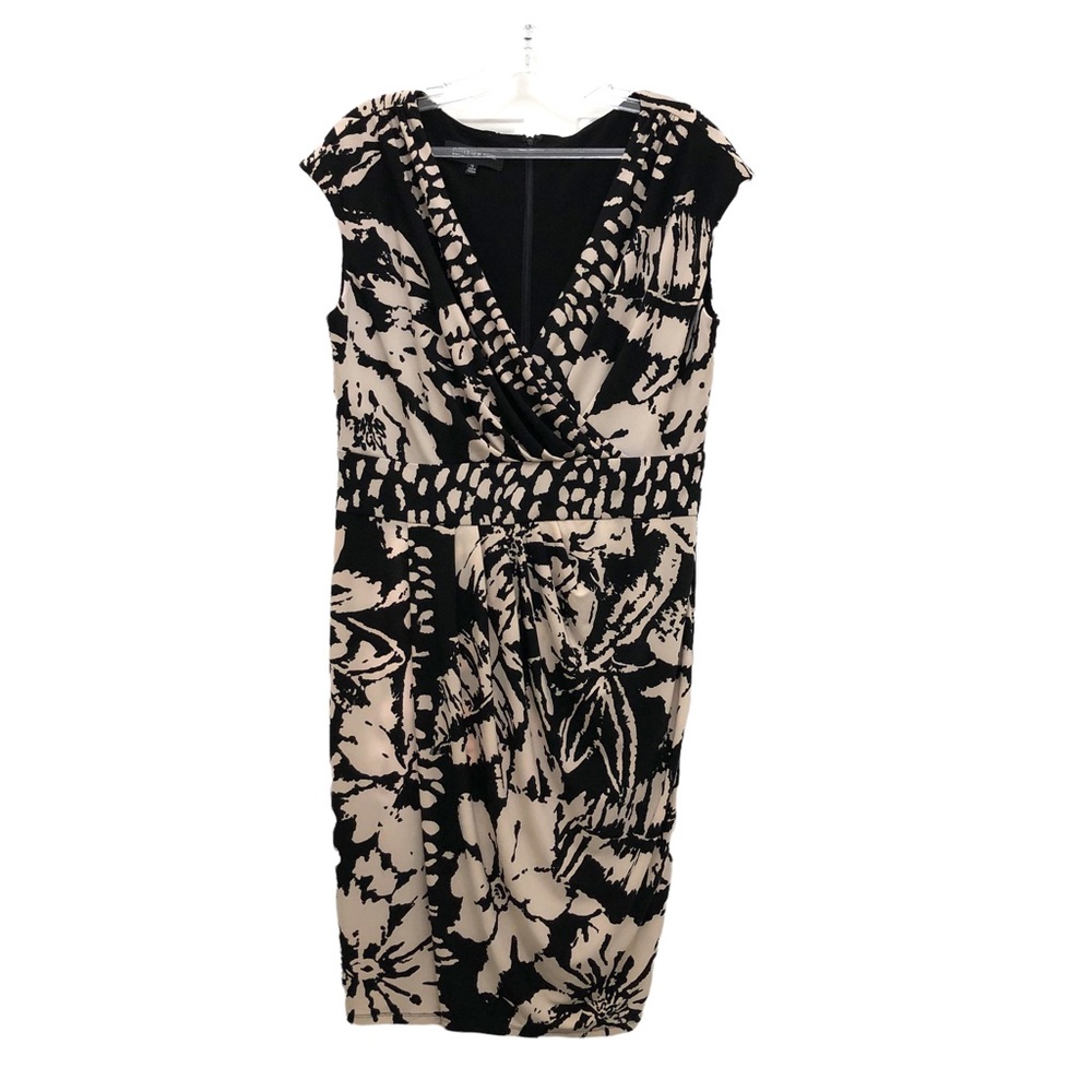 Jones New York Sleeveless Front Wrap Detail Dress Size 12 Black/Cream Women